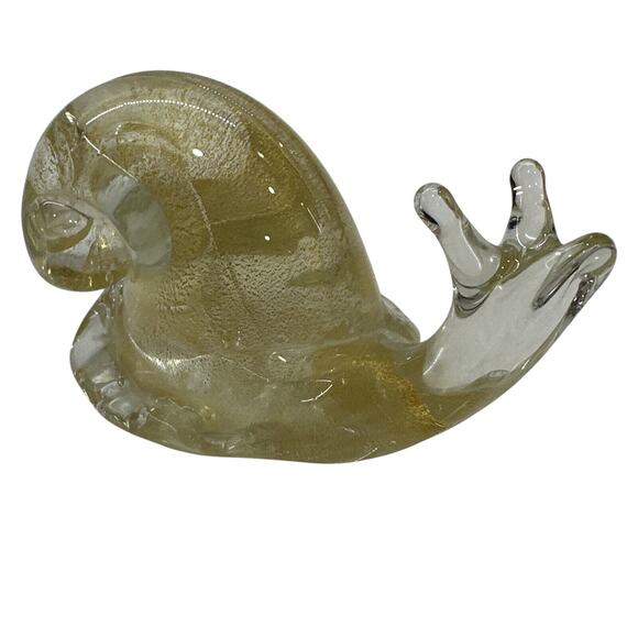 Vintage Glass Snail Figurine Gold Hand Made Paper Weight Mid Century Retro - Picture 5 of 10